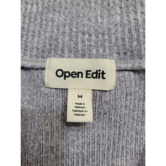 OPEN Edit Ribbed Cropped Button Down Long Sleeve Top Grey Size Medium - Picture 3 of 3